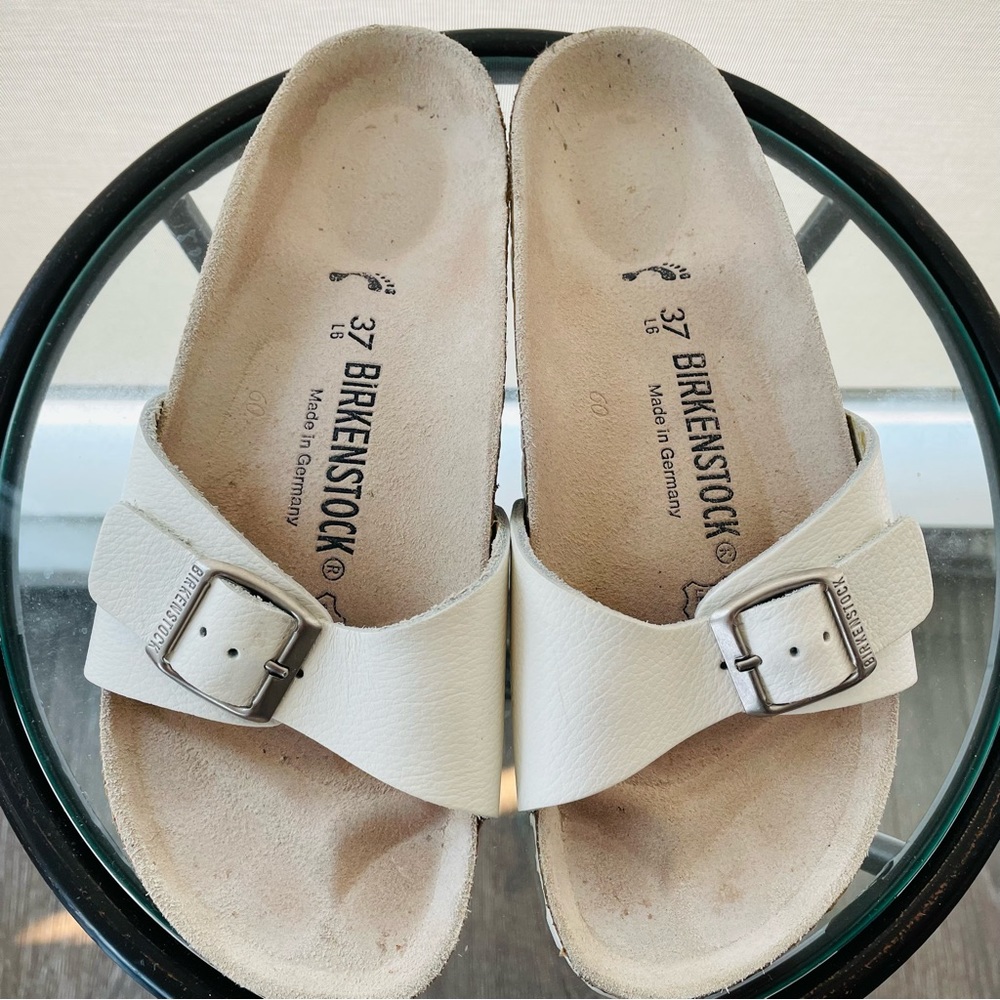 GUC Birkenstock Madrid leather sandals in white/cream. Size 37 (slim fitting) - Picture 3 of 10